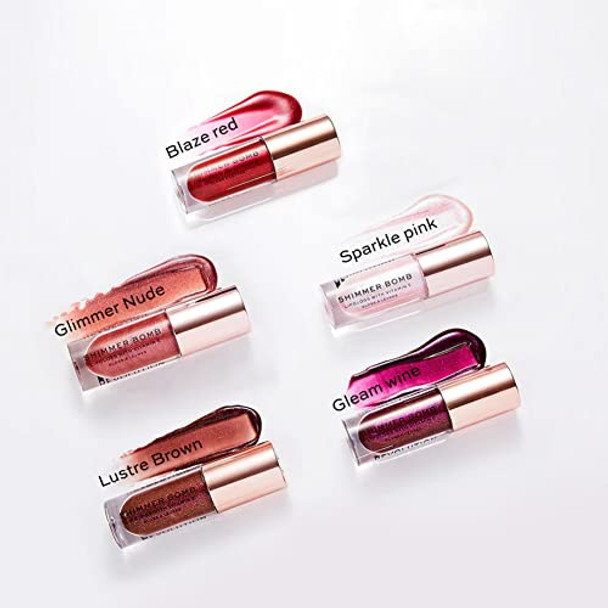 Revolution Beauty London Shimmer Bomb Lip Gloss Lip Tint Infused With Vitamin E Shimmery Finish Comes In 6 Colors Sparkle