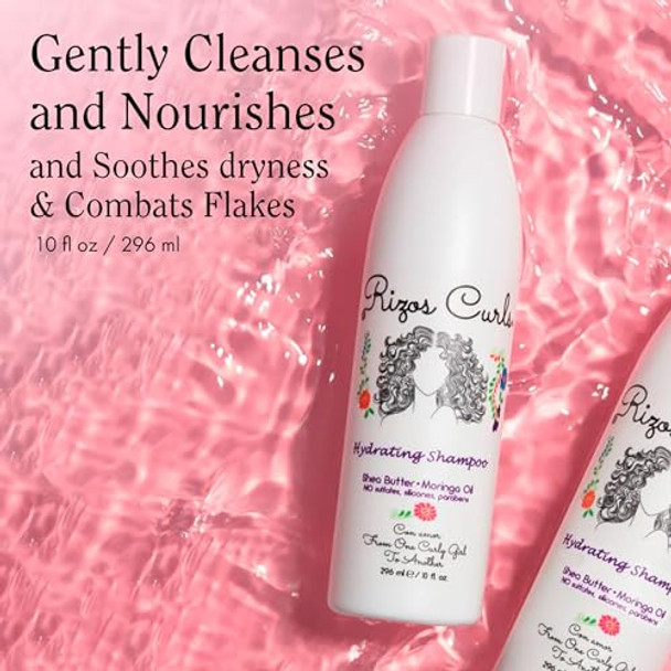 Rizos Curls Hydrating Shampoo Gently Cleanse Deeply Moisturizes & Nourishes Scalp Soft & Healthy Hair From Shea Butter & Moringa Oil For All Hair Types 1A - 4C 10 Oz