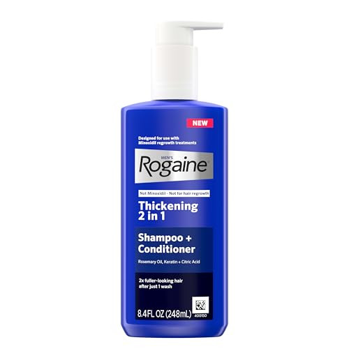 Rogaine Men'S Thickening 2 In 1 Shampoo + Conditioner Hair Thickening Shampoo & Conditioner With Rosemary Oil Keratin & Citric Acid Leaves Hair Visibly Thicker Not Minoxidil 8.4 Fl. Oz