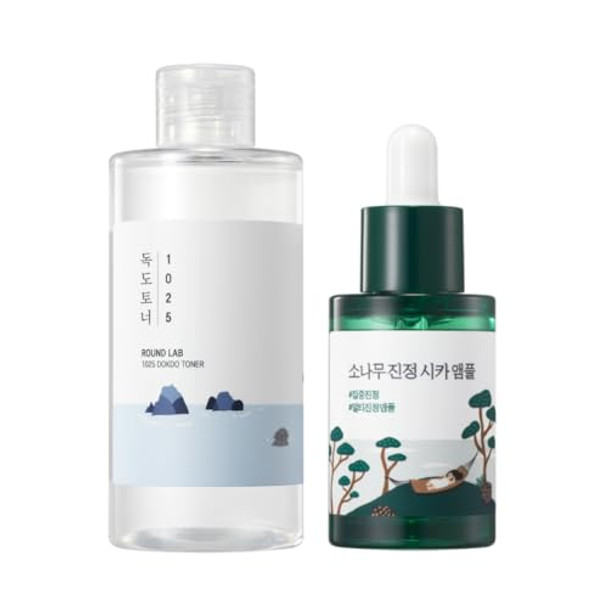 Round Lab 1025 Dokdo Toner 150Ml+Pine Calming Ampoule Set   Hydration Toner Gentle Exfoliation Soothing Serum For Acne-Prone Skin
