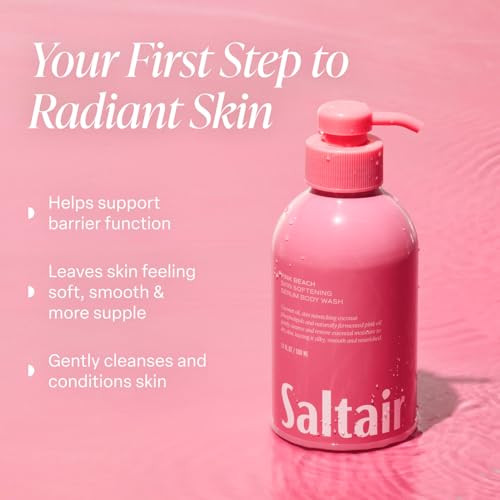 Saltair Pink Beach Body Wash 2-Pack. Moisturizing Body Cleanser With Monoi Oil & Body Oil. Luxurious After Shower And Bath Oil Moisturizer Bundle