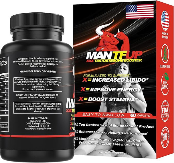 Vitality Enhancer for Men | Fast-Acting Testosterone Booster & Daily Supplement to Support Male Health & Libido | Potenciadores de Testosterona | Made in USA (1 Month Supply, 60 Caplets)