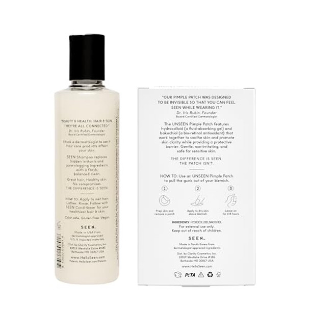 Seen Shampoo Fragrance- Unseen Pimple Patch - Dermatologist Developed- Non-Comedogenic & Sulfate- Hair Shampoo & Spot Treatment - Safe For Sensitive Eczema & Acne Prone Skin