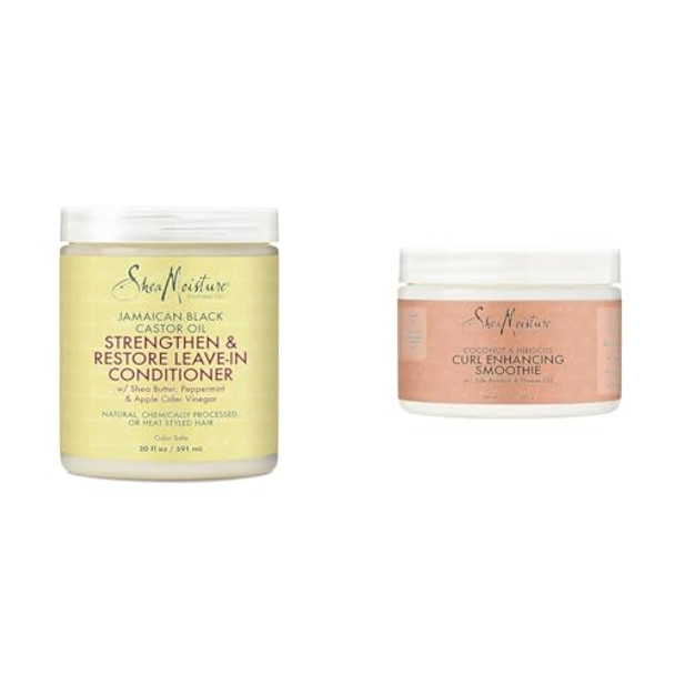 Sheamoisture Leave In Conditioner Conditioner For Hair Jamaican Black Castor Oil To Soften And Detangle Hair 20 Oz & Smoothie Curl Enhancing Cream For Thick Curly Hair Coconut