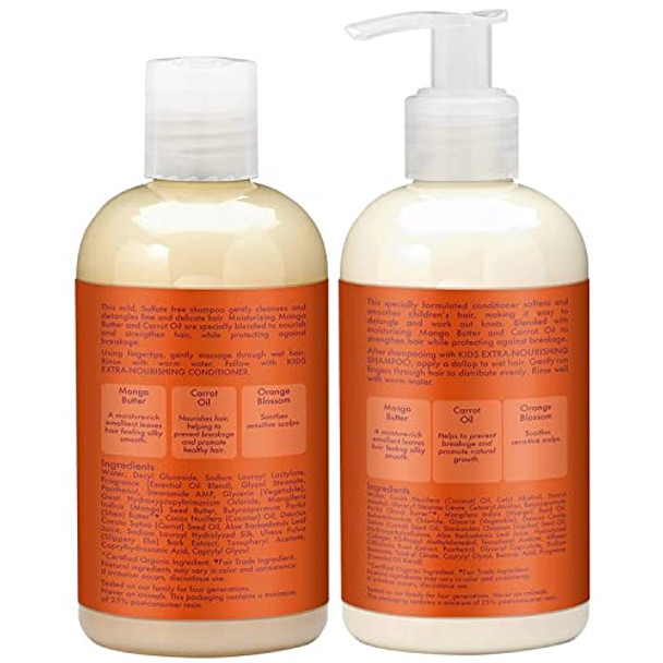 Shea Moisture Mango & Carrot Kids Extra-Nourishing Shampoo (8 Oz) And Conditioner (7.7 Oz) Orange Blossom Extract Dry Delicate Hair Vitamin B-5 & Vitamin E 2 Piece Set