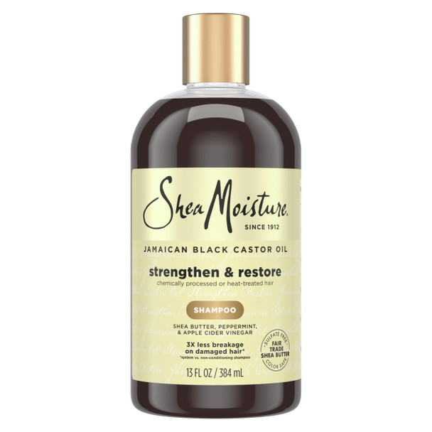 Sheamoisture Strengthen And Restore Shampoo 100% Pure Jamaican Black Castor Oil For Damaged Hair To Cleanse And Nourish Hair 13 Oz