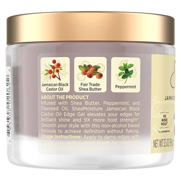 Sheamoisture Styling Black Edge Control Gel For Curly Hair Jamaican Black Castor Oil And Flaxseed Paraben- Anti-Frizz Hair Gel 3.5 Oz