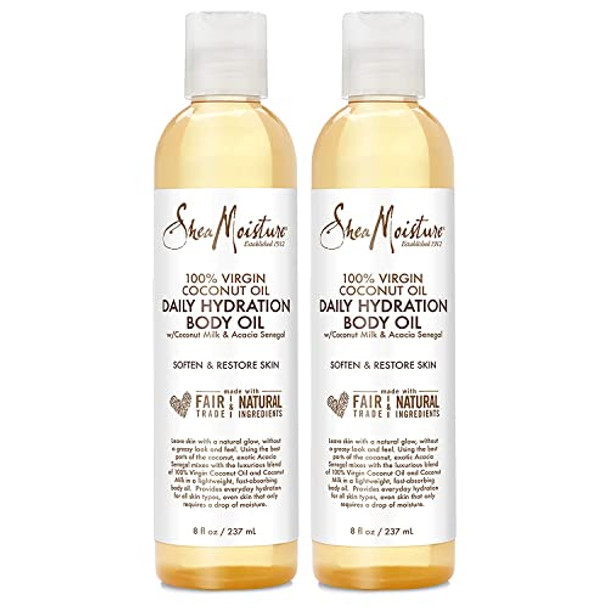 Sheamoisture Body Oil Daily Hydration 2-Pack – Lightweight Non-Greasy Moisturizer With 100% Extra Virgin Coconut Oil Coconut Milk And Acacia Senegal 8 Oz Ea