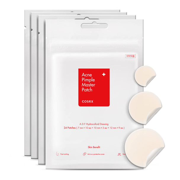 COSRX Acne Pimple Master Patch 96 Patches (4 Packs of 24 Patches) | A.D.F. Hydrocolloid Dressing | Quick & Easy Treatment