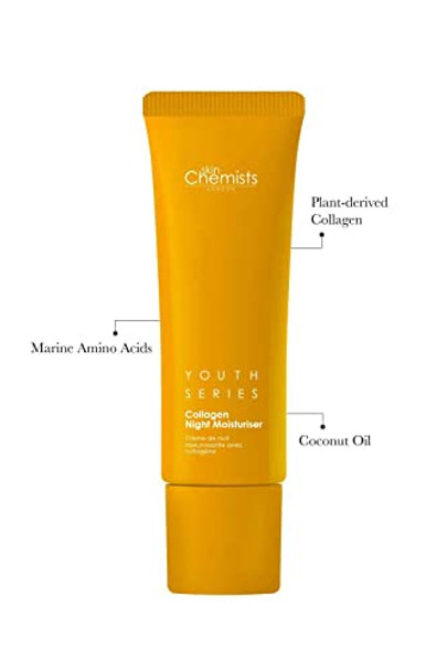 Skin Chemists Collagen Anti Aging Night Moisturiser Anti Aging Skin Care Face Moisturiser Cream Enriched With Plant-Based Collagen Marine Amino Acids & Coconut Oil - Daily Anti Aging Skin Care 50Ml