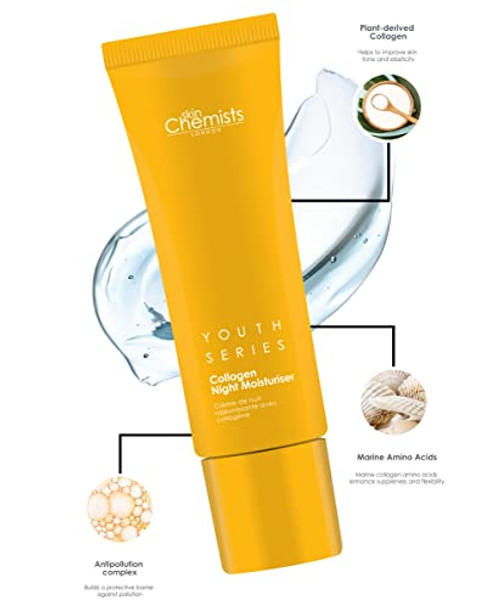 Skin Chemists Collagen Anti Aging Night Moisturiser Anti Aging Skin Care Face Moisturiser Cream Enriched With Plant-Based Collagen Marine Amino Acids & Coconut Oil - Daily Anti Aging Skin Care 50Ml