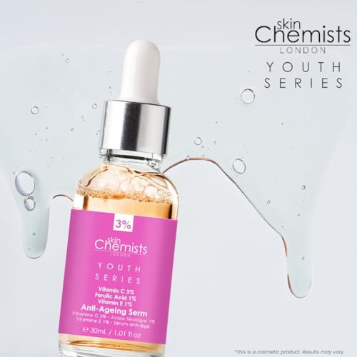 Skin Chemists Vitamin C Face Serum Anti Aging Serum - Powerful Blend Of 3% Vitamin C 1% Ferulic Acid And 1% Vitamin E Anti Aging Skin Brightening - Collagen Boosting Serum