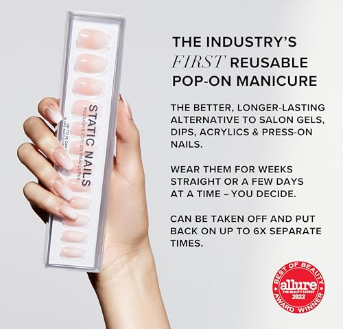 Static Nails Reusable Pop-On Manicure Set - Toasted Sugar Solid Nude Coffin False Nails Long Press On Nails Salon Quality Non-Damaging Acrylic Nails Fake Nail Kit With Glue