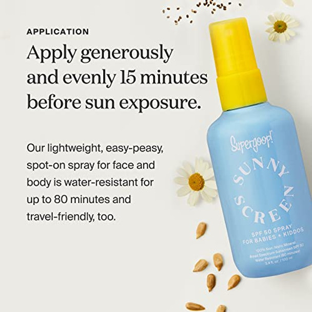 Supergoop Sunnyscreen 100% Mineral Spray Spf 50 3.4 Fl Oz - Face & Body Sunscreen For Babies & Kids - 100% Non-Nano Mineral Formula - Pediatrician Tested Hypoallergenic Fragrance & Silicone