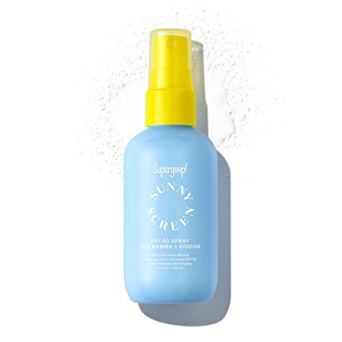 Supergoop Sunnyscreen 100% Mineral Spray SPF 50 3.4 fl oz - Face & Body Sunscreen for Babies & Kids - 100% Non-Nano Mineral Formula - Pediatrician Tested Hypoallergenic Fragrance & Silicone