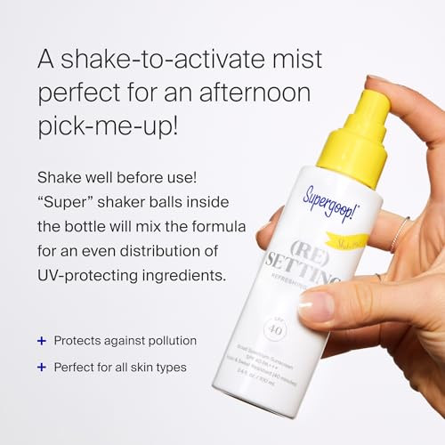 Supergoop (Re setting Refreshing Mist - 1 fl oz Pack of 2 - SPF 40 PA+++ Facial Mist - Sets Makeup Refreshes UV Protection & Helps Filter Pollution - Light Natural Scent