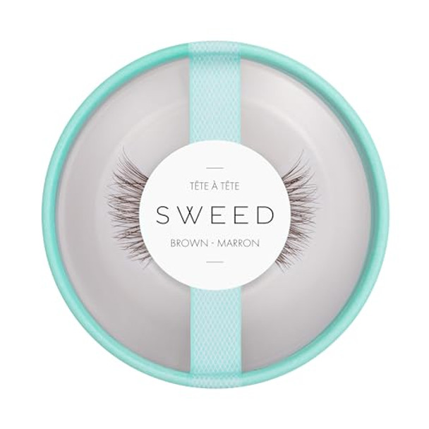 Sweed - Tête Tête Pro Lashes False Eyelashes Set (Brown) + Clear/White Adhesive For False Lashes Vegan Cruelty- Clean Beauty Bundle