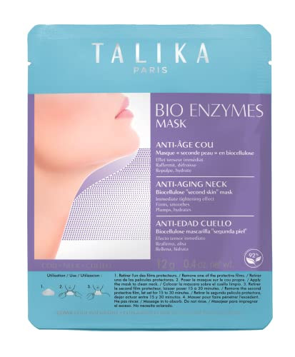 Talika Bio Enzymes Mask Neck - Smoothing Anti-Aging Neck Mask - Biocellulose Moisturising Neck Mask - Second Skin Effect Beauty Sheet Mask - 12G