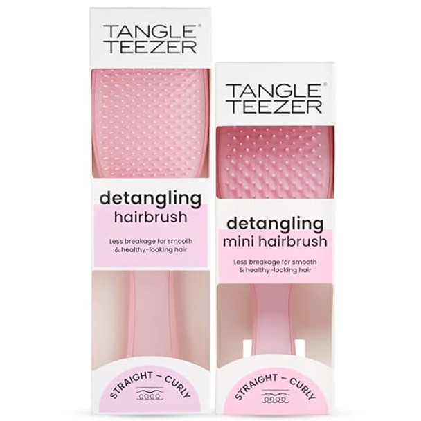 Tangle Teezer Ultimate Detangler Hairbrush Duo Eliminates Knots & Reduces Breakage For All Hair Types Regular & Travel-Size Millennial Pink