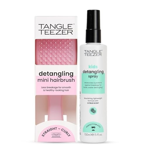 Tangle Teezer Hair Detangler Spray & Ultimate Detangler Brush Duo With Sulfate- Spray & Millennial Pink Mini Hairbrush For All Hair Types