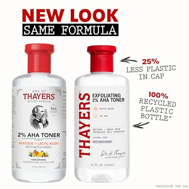 Thayers 2% Aha Exfoliating Toner With Glycolic Acid Lactic Acid And Witch Hazel Smoothing And Pore Refining Skin Care For All Skin Types 12 Fl Oz