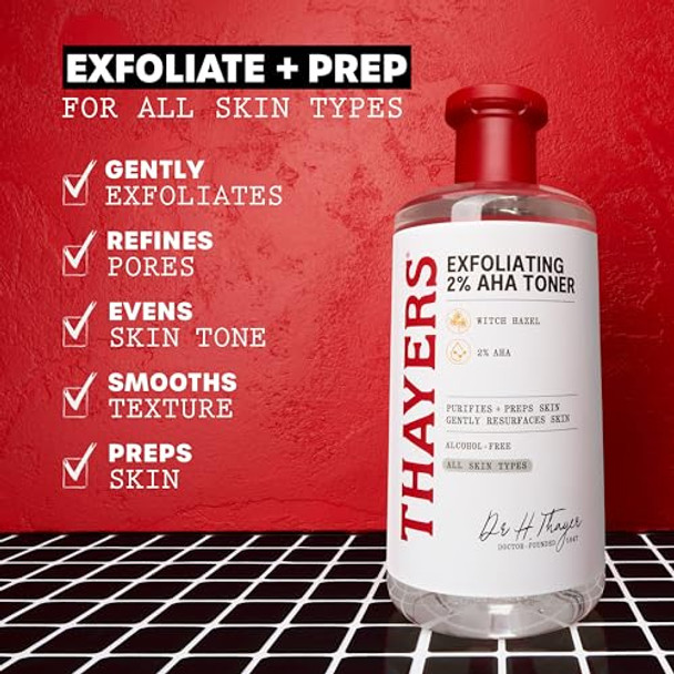 Thayers 2% Aha Exfoliating Toner With Glycolic Acid Lactic Acid And Witch Hazel Smoothing And Pore Refining Skin Care For All Skin Types 12 Fl Oz