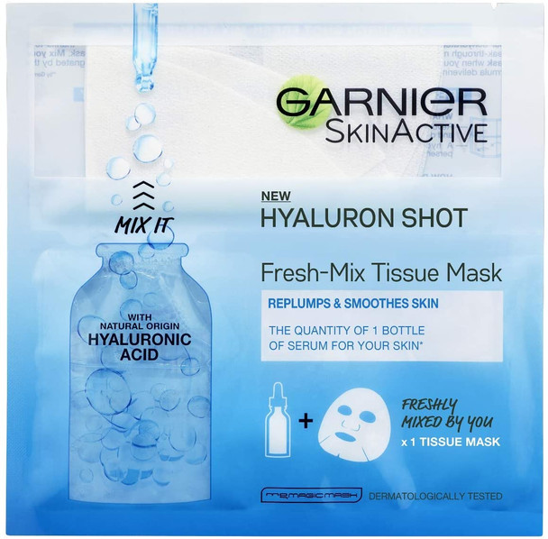 Garnier Fresh-Mix Replumping Tissue Mask, Hyaluronic Acid Tissue Face Sheet Shot Mask 33 g