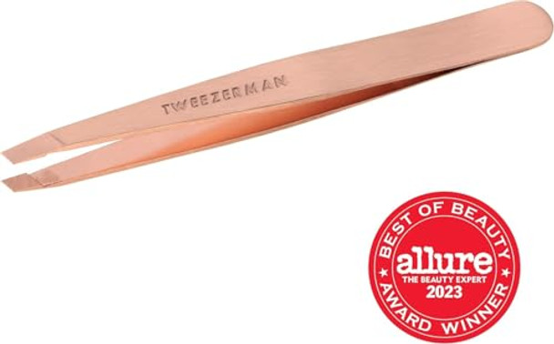 Tweezerman Stainless Steel Slant Tweezer - Eyebrow Tweezers For Women And Men (Rose Gold)