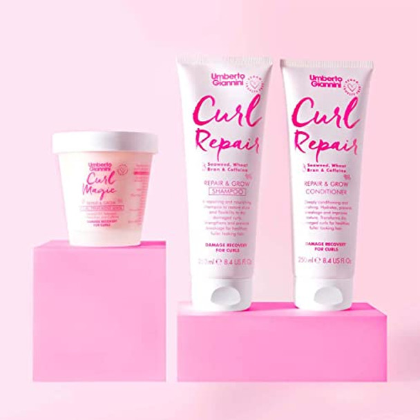 Umberto Giannini Curl Repair Conditioner Vegan & Cruelty Repair & Growth Formula With Seaweed Wheat Bran & Caffeine 250 Ml