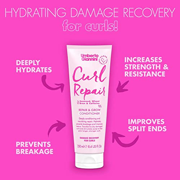 Umberto Giannini Curl Repair Conditioner Vegan & Cruelty Repair & Growth Formula With Seaweed Wheat Bran & Caffeine 250 Ml