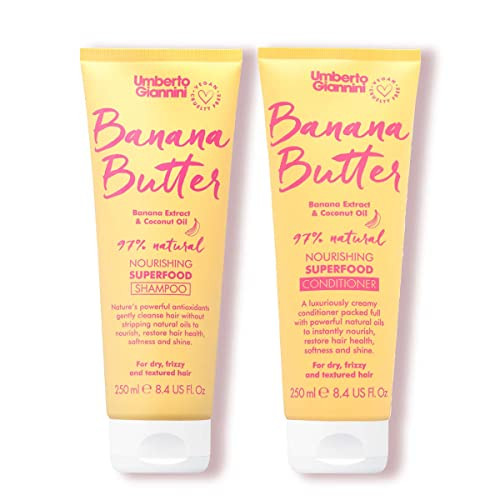 Umberto Giannini Banana Butter Nourishing Superfood Shampoo & Conditioner Set Vegan & Cruelty Moisturising Formula For Dry Textured Or Frizzy Hair