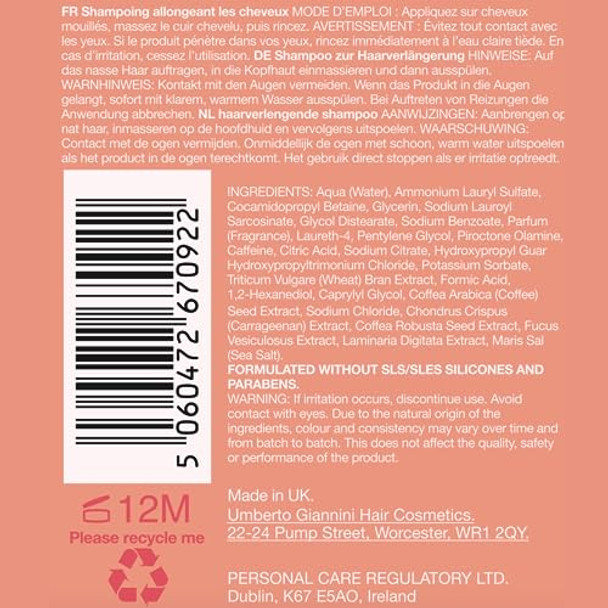 Umberto Giannini Grow Long Root Stimulating Caffeine Shampoo For Hair Growth - Vegan And Cruelty Haircare 8.4 Fl Oz