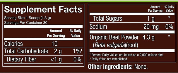 Organic Beet Root Powder with Nitric Oxide Natural Energy Healthy Blood Pressure (4.55 oz./30 Servings)