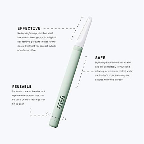 Versed Instant Gratification At-Home Dermaplaning Tool - Reusable Pro-Grade Facial Exfoliator - Stainless Steel Facial Razor With Single-Edge Blade For Smooth Complexion & Enhanced Makeup Application