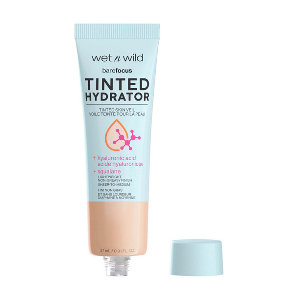 wet n wild Bare Focus Tinted Hydrator Tinted Skin Veil, Lightweight Buildable Coverage with Hyaluronic Acid & Vegan Squalane, Semi-Matte Finish, Cruelty-Free - Light