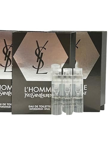 Yves Saint Laurent Sample Perfume Men Ysl Men L'Homme Edt Spray Trial Size Partially Filled Vials 1.2 Ml / 0.04 Fl Oz (Set Of 3) Black