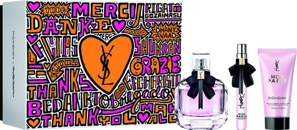 Yves Saint Laurent Mon Paris 3 Pcs Set For Women: 3 Oz Eau De Parfum Spray + 0.33 Mini Eau De Parfum Spray + 1.6 Body Lotion - Hard Box