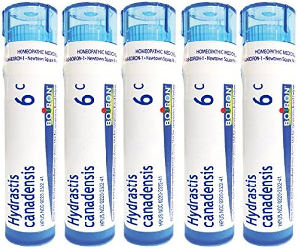 Boiron Hydrastis Canadensis 6C 5Pack Of Of 80 Pellet Tubes Homeopathic Medicine For Postnasal Drip
