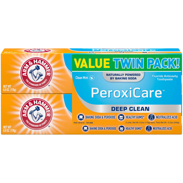 Arm & Hammer PeroxiCare Tartar Control Fluoride Toothpaste with Baking Soda & Peroxide-6 oz, 2 pk