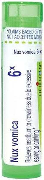 Boiron Nux Vomica 6X Homeopathic Medicine For Heartburn Or Drowsiness Due To Excessive Eating Or Drinking 80 Pellets