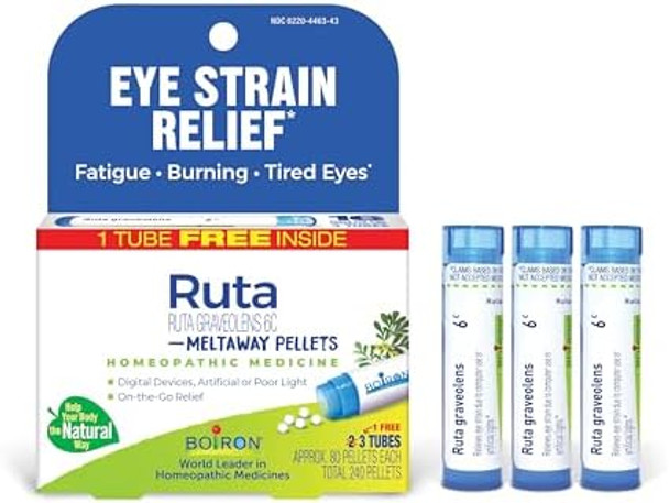 Boiron Ruta Graveolens 6C Homeopathic Medicine For Eye Strain Relief Fatigue Burning Or Tired Eyes 3 Count (240 Pellets)
