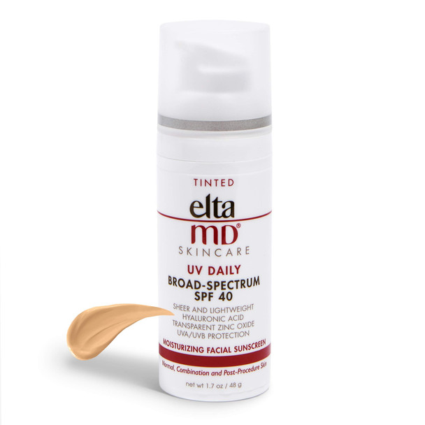 EltaMD UV Daily Tinted Face Sunscreen Moisturizer with Hyaluronic Acid, Broad Spectrum SPF 40, Non greasy, Sheer Lotion, Mineral-Based Sun Protection, 1.7 oz