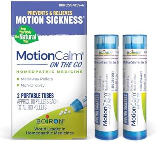 Boiron Motioncalm On The Go Relief For Nausea Vomiting Or Dizziness Associated With Motion Sickness Due To Travel Amusement Rides And Video Games Or Vr Nondrowsy 2 Count (160 Pellets)