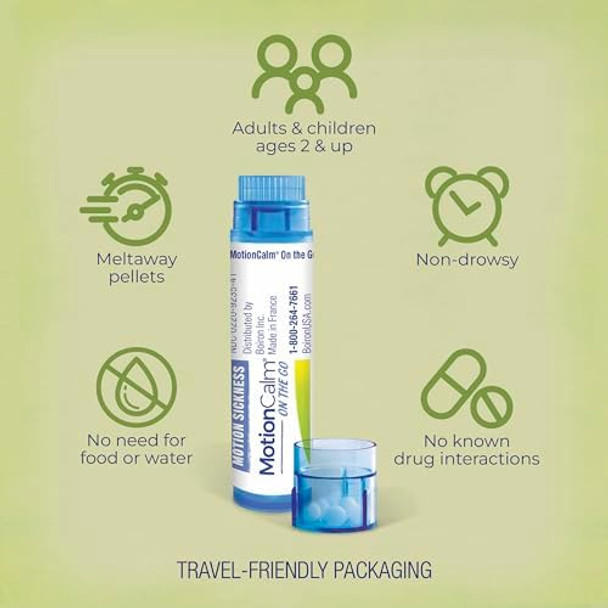 Boiron Motioncalm On The Go Relief For Nausea Vomiting Or Dizziness Associated With Motion Sickness Due To Travel Amusement Rides And Video Games Or Vr Nondrowsy 2 Count (160 Pellets)