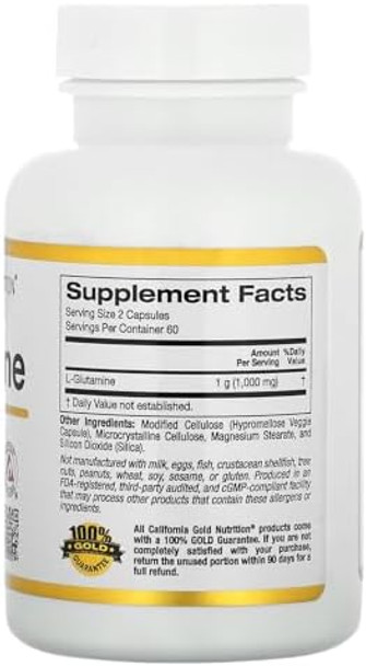 California Gold Nutrition Lglutamine Ajipure 1000 Mg 120 Veggie Capsules (500 Mg Per Capsule)