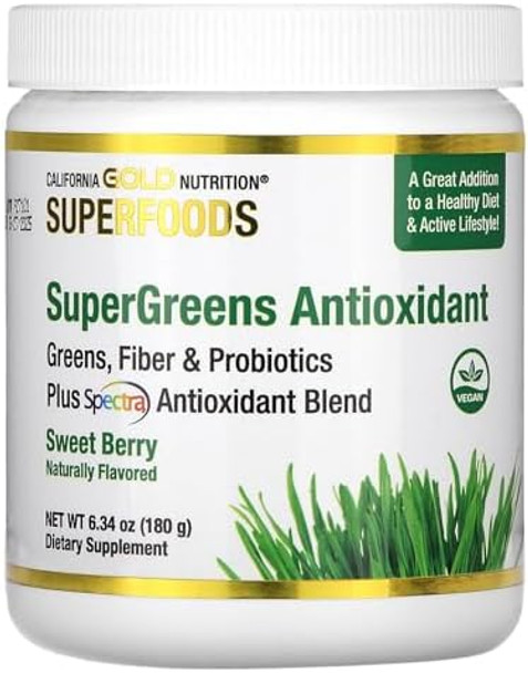 California Gold Nutrition Superfoods Supergreens Antioxidant Sweet Berry 6.34 Oz (180 G)