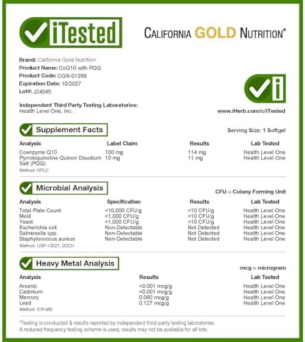 California Gold Nutrition Coq10 With Pqq Ubiquinone Usp Tapioca Veggie Softgel With Sunflower Lecithin 100 Mg 60 Veggie Softgel