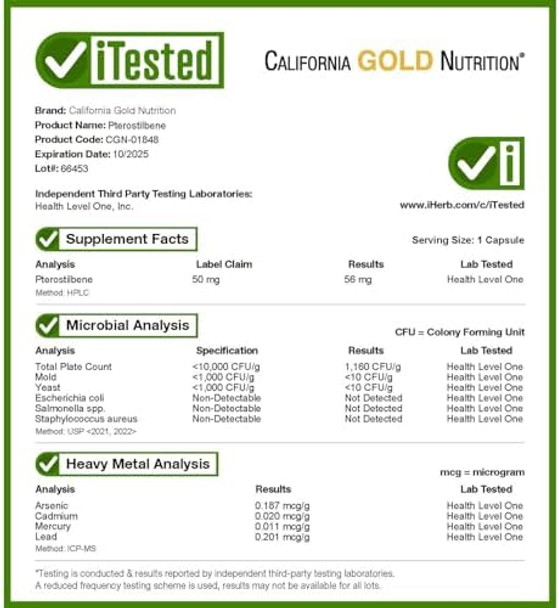 California Gold Nutrition Pterostilbene 50 Mg 180 Veggie Capsules