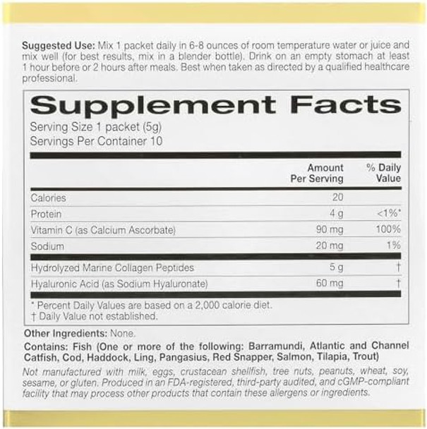 California Gold Nutrition Collagen Peptides Powder With Hyaluronic Acid Support For Healthy Hair Skin Nails Joints And Bones Nongmo Gluten Unflavored 10 Packets 0.18 Oz (5.16 G)