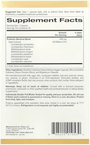 California Gold Nutrition Lactobif Probiotics 100 Bllion Cfu 8 Active & Clinically Researched Probiotic Strains Sugar Vegetarian Individually Doublefoil Blister Sealed 30 Veggie Capsules